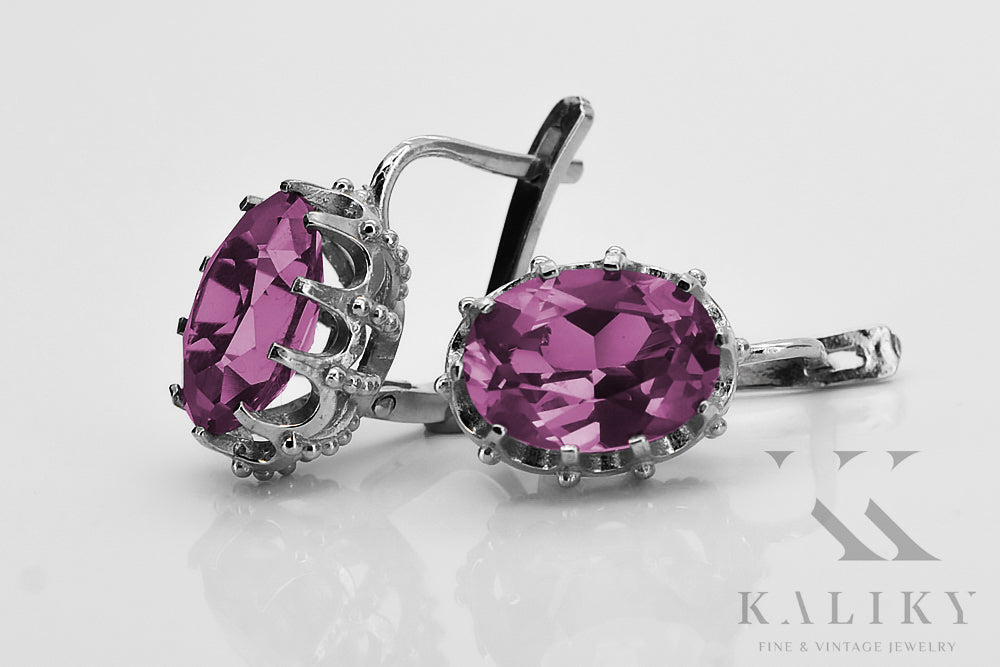 Vintage Amethyst Earrings in 14K Rose Gold (vec079r-am) — back view with the clasp