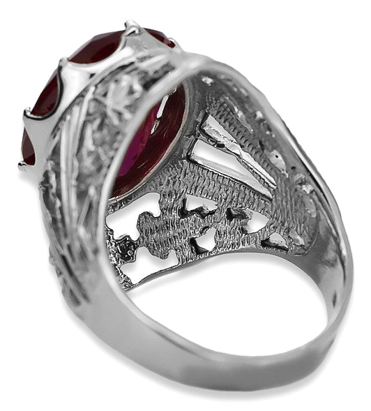 Vintage Ruby Ring in Sterling Silver (vrc031s-rb) — worn on the neckline, showing the drape