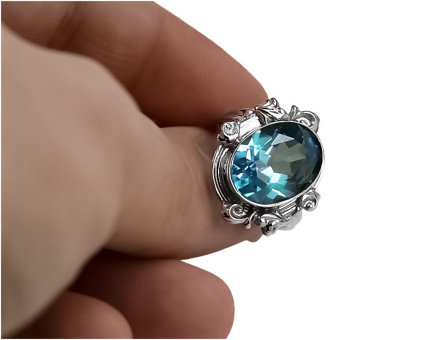 Vintage Aquamarine Craft Ring in Sterling Silver (vrc100s-aq) — side view showing the setting
