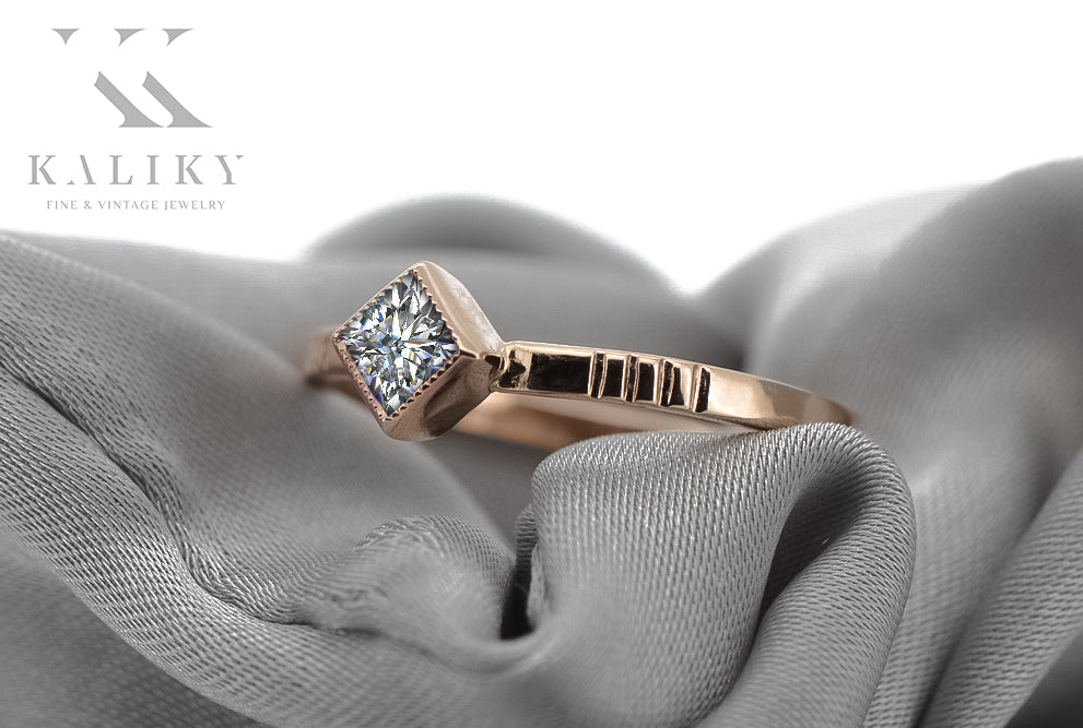 Vintage Zircon Ring in 14K Rose Gold (vrc138r-zi) — close-up of the hallmark on the inner band