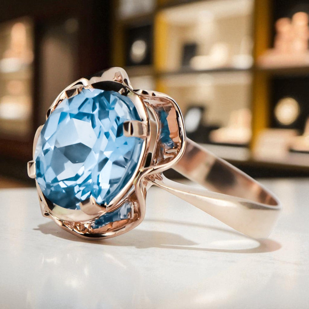 Vintage Aquamarine Ring in 14K Rose Gold (vrc206r-aq)