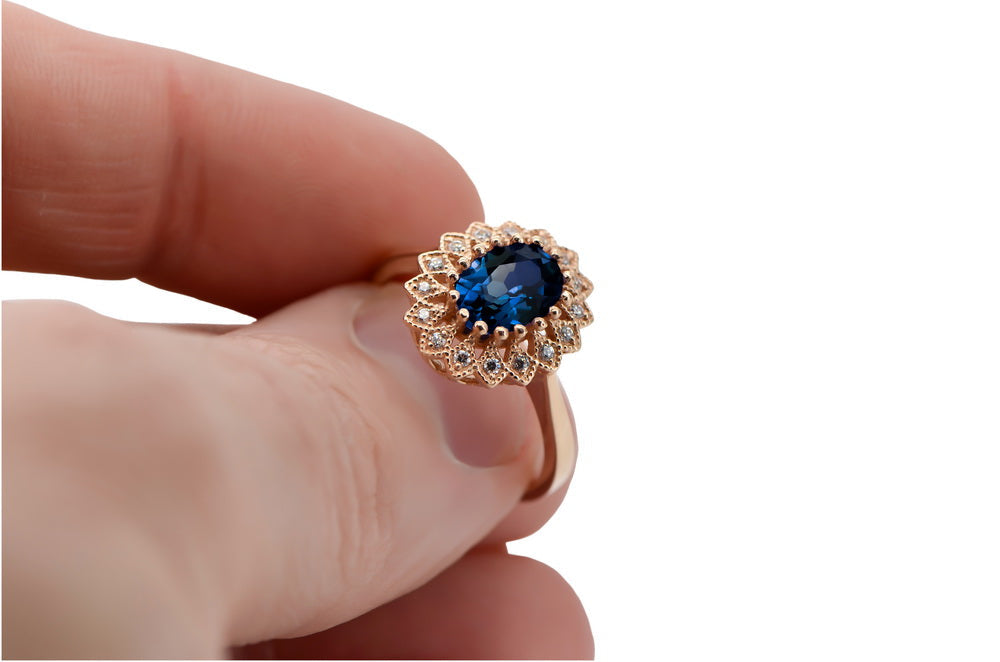 Vintage Sapphire Ring in 14K Rose Gold (crc012r-sp) — full view of the piece