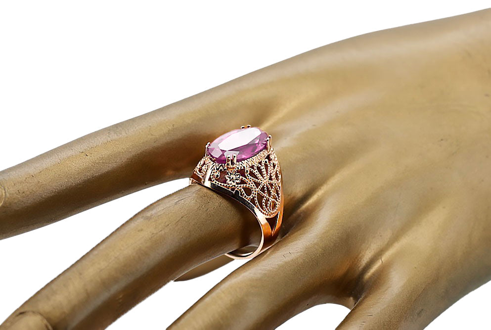 Vintage Amethyst Ring in 14K Rose Gold (vrc074r-am) — side view showing the setting