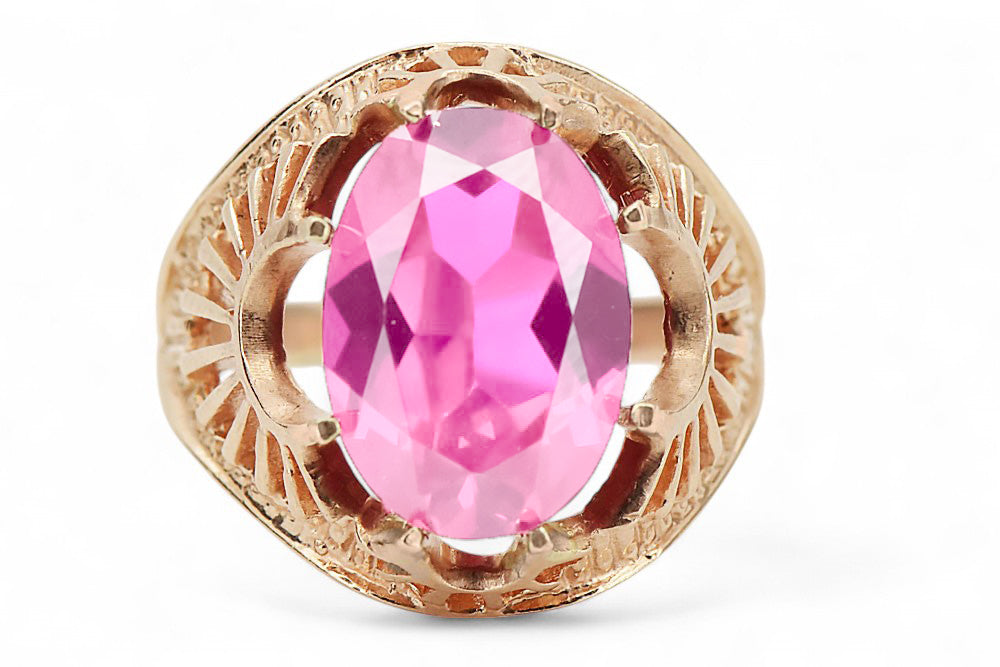 Vintage Amethyst Ring in 14K Rose Gold (vrc003r-am) — close-up of the stone and setting