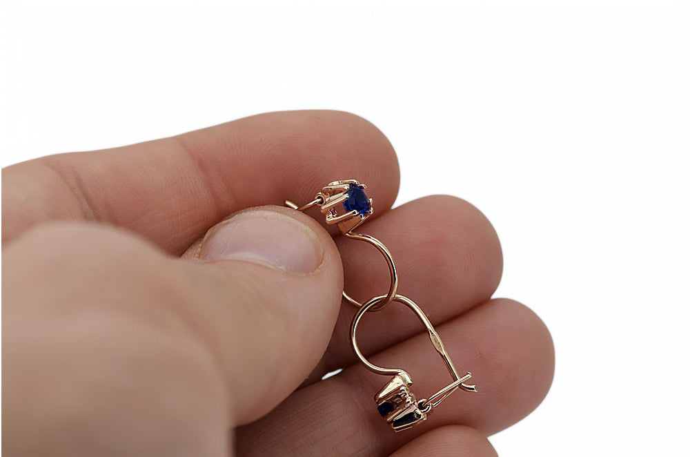Vintage Sapphire Earrings in 14K Rose Gold (vec053r-sp) — side view showing the setting