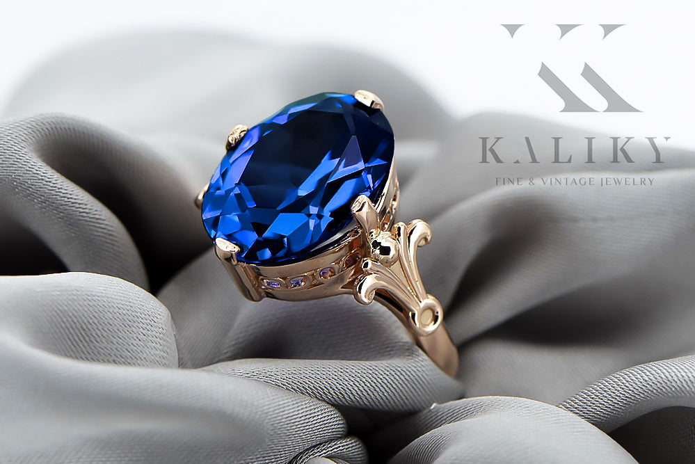 Vintage Sapphire Craft Ring in 14K Rose Gold (vrc369r-sp) — worn on the hand, showing profile