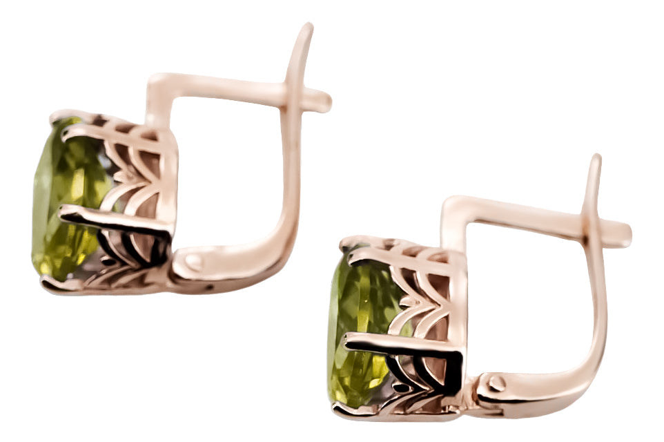 Vintage Yellow Peridot Earrings in 14K Rose Gold (vec003r-yp) — full view of the piece