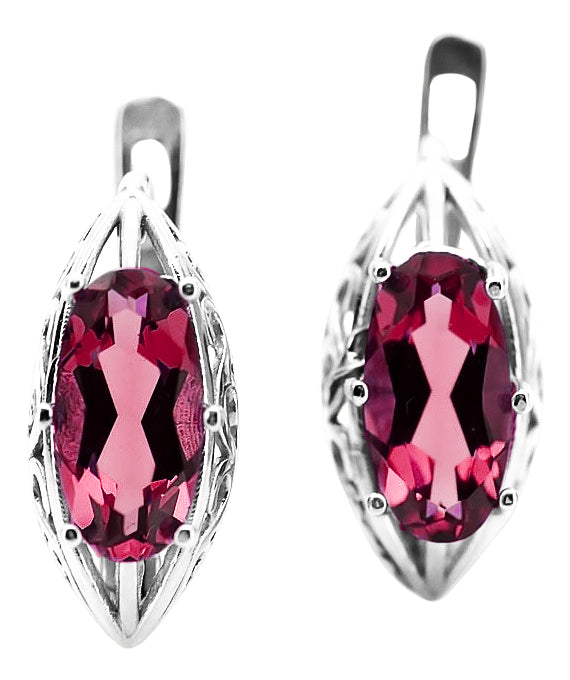 Vintage Ruby Oval Stone Wedding Gift Earrings in Sterling Silver (vec141s-rb)
