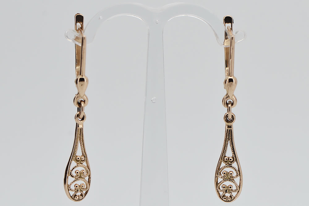 Vintage Leaf Earrings in 14K Rose Gold (ven239) — view 5