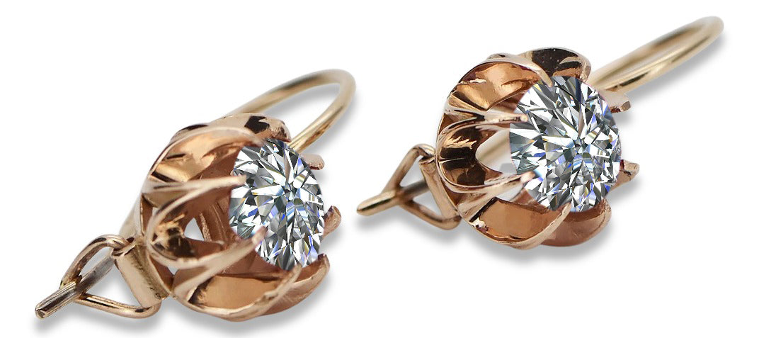 Vintage Zircon Earrings in 14K Rose Gold (vec062r-zi) — close-up of the stone and setting