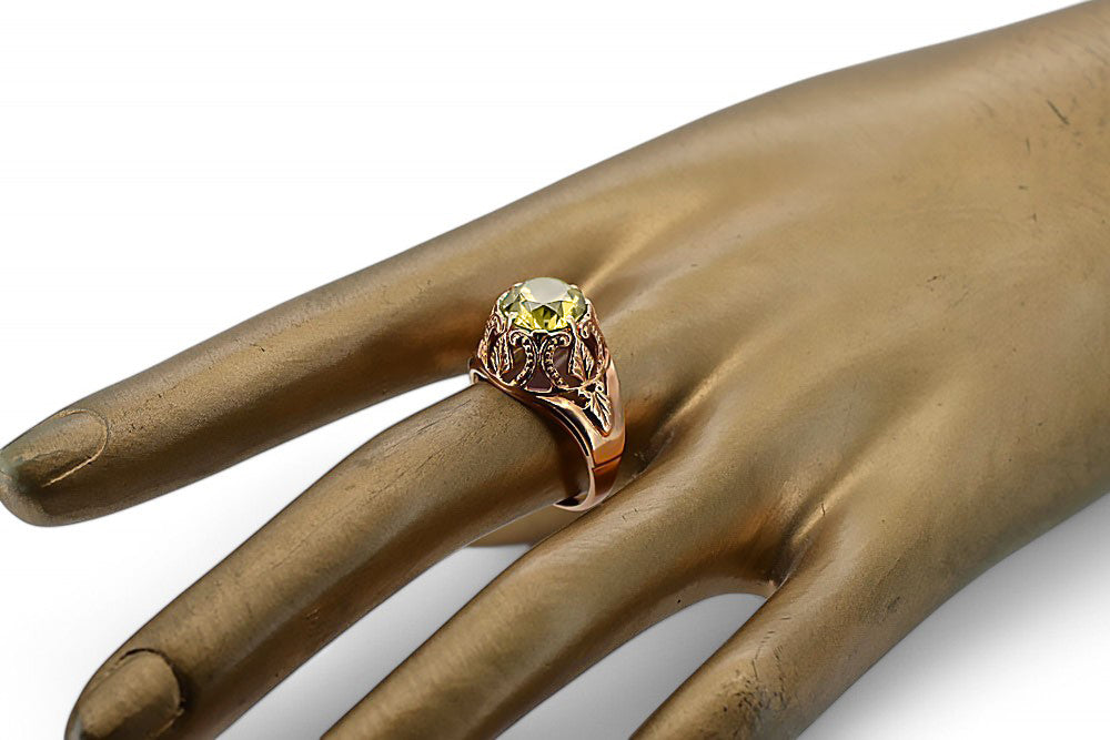 Vintage Yellow Peridot Ring in 14K Rose Gold (vrc080r-yp) — full view of the piece