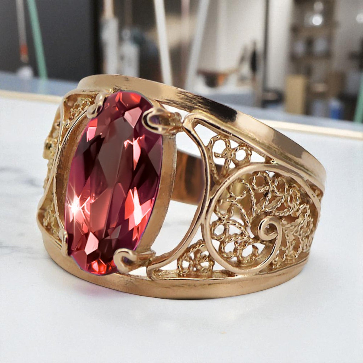 Vintage Ruby Ring in 14K Rose Gold (vrc057r-rb)