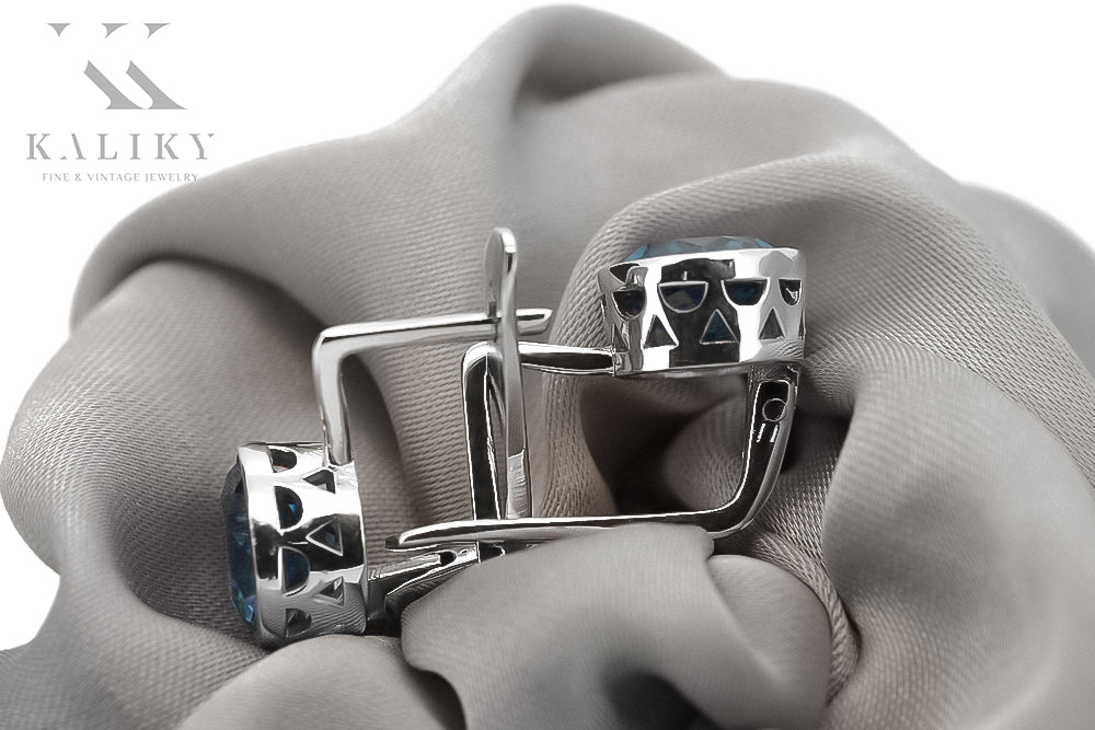 Vintage Aquamarine Earrings in Sterling Silver (vec107s-aq) — full view of the piece