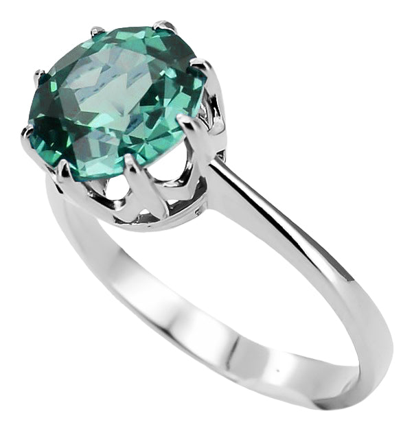 Vintage Emerald Ring in Sterling Silver (vrc157s-em) — close-up of the stone and setting