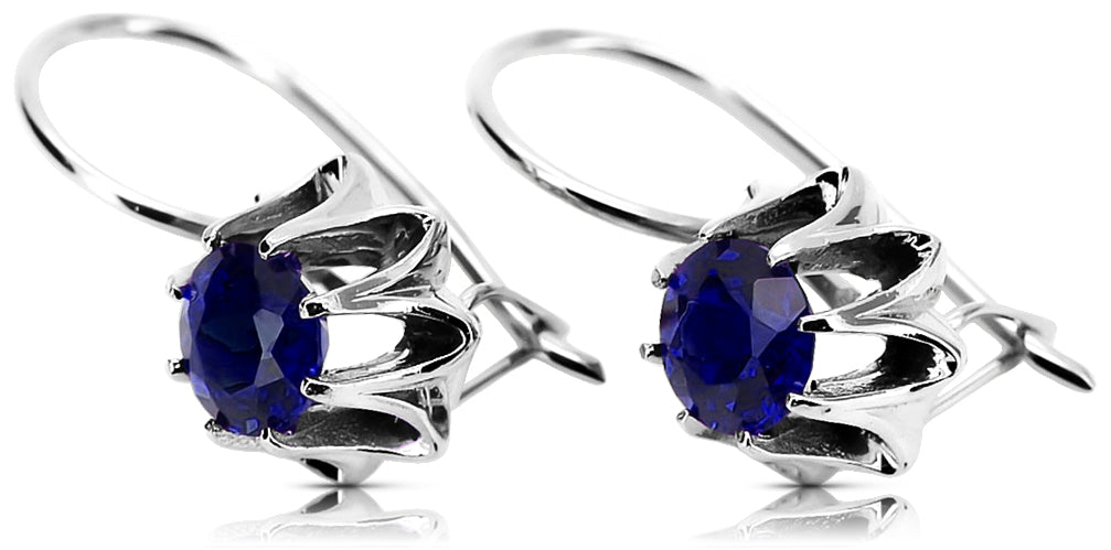 Vintage Sapphire Earrings in Sterling Silver (vec092s-sp) — worn on the hand, showing profile