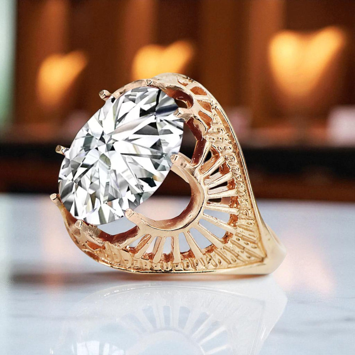 Vintage Zircon Ring in 14K Rose Gold (vrc003r-zi)