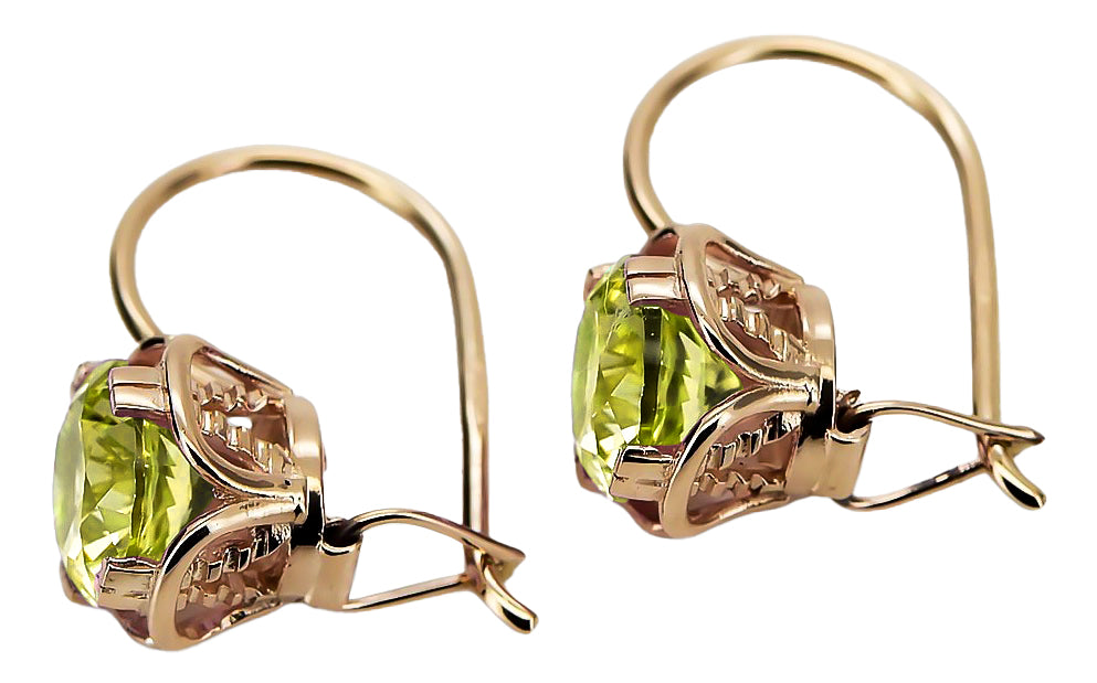 Vintage Yellow Peridot Earrings in 14K Rose Gold (vec029r-yp) — worn on the hand, showing profile