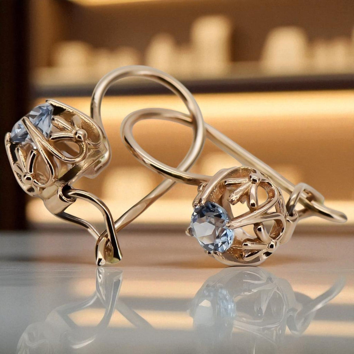 Vintage Aquamarine Made Earrings in 14K Rose Gold (vec145r-aq)