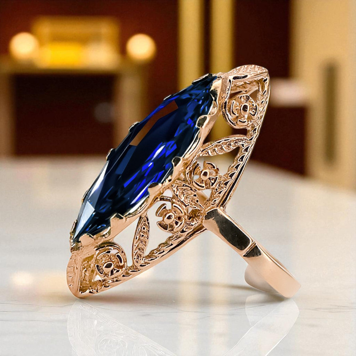 Vintage Sapphire Ring in 14K Rose Gold (vrc005r-sp)