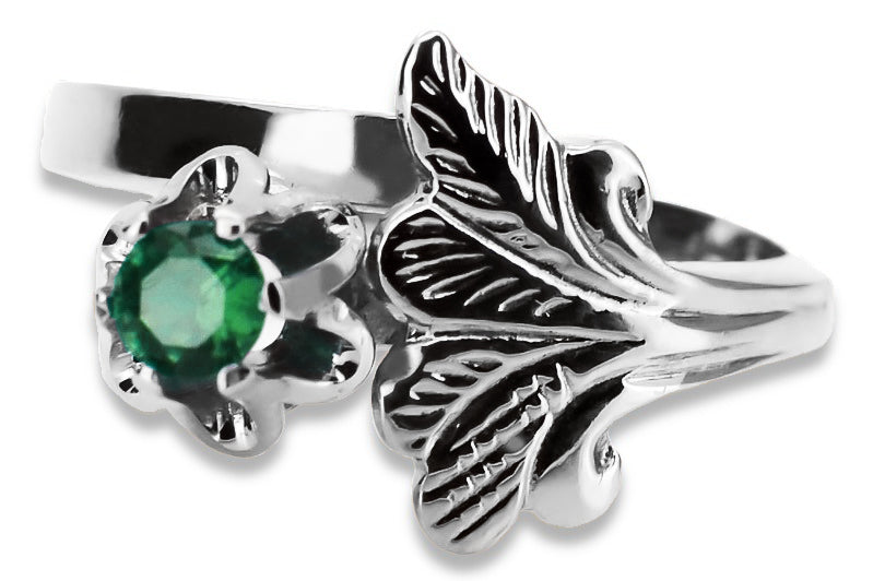 Vintage Emerald Ring in Sterling Silver (vrc169s-em) — side view showing the setting