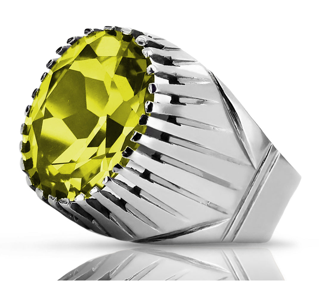 Vintage Yellow Peridot Ring in Sterling Silver (vrc048s-yp)