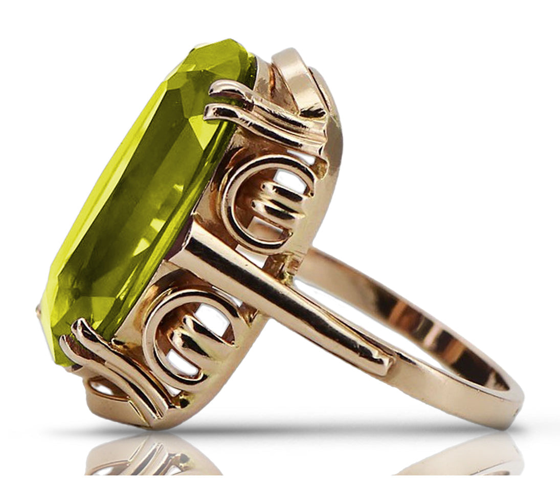 Vintage Yellow Peridot Ring in 14K Rose Gold (vrc038r-yp) — side view showing the setting
