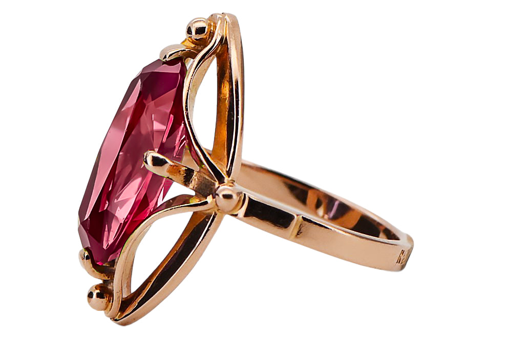 Vintage Ruby Ring in 14K Rose Gold (vrc047r-rb) — close-up of the hallmark on the inner band