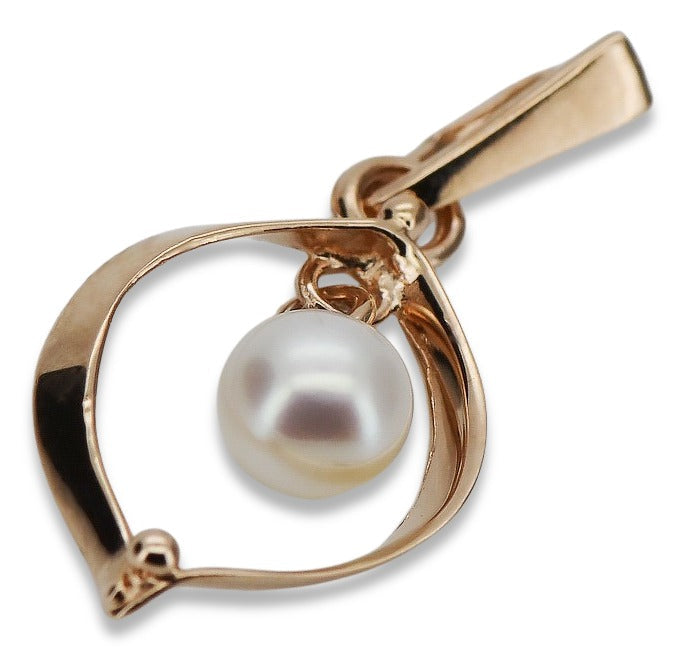 Vintage Pearl Pendant in 14K Rose Gold (vppr002) — close-up of the stone and setting