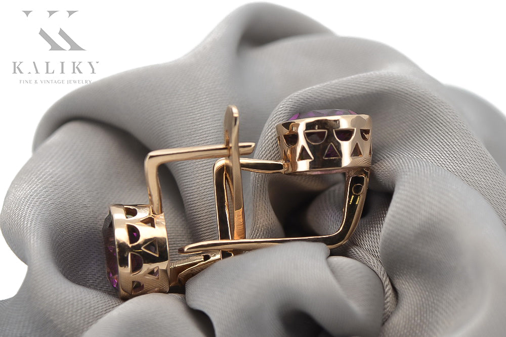 Vintage Amethyst Earrings in 14K Rose Gold (vec107r-am) — full view of the piece
