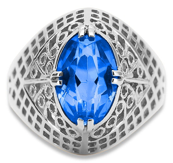 Vintage Sapphire Ring in Sterling Silver (vrc030s-sp) — worn on the neckline, showing the drape