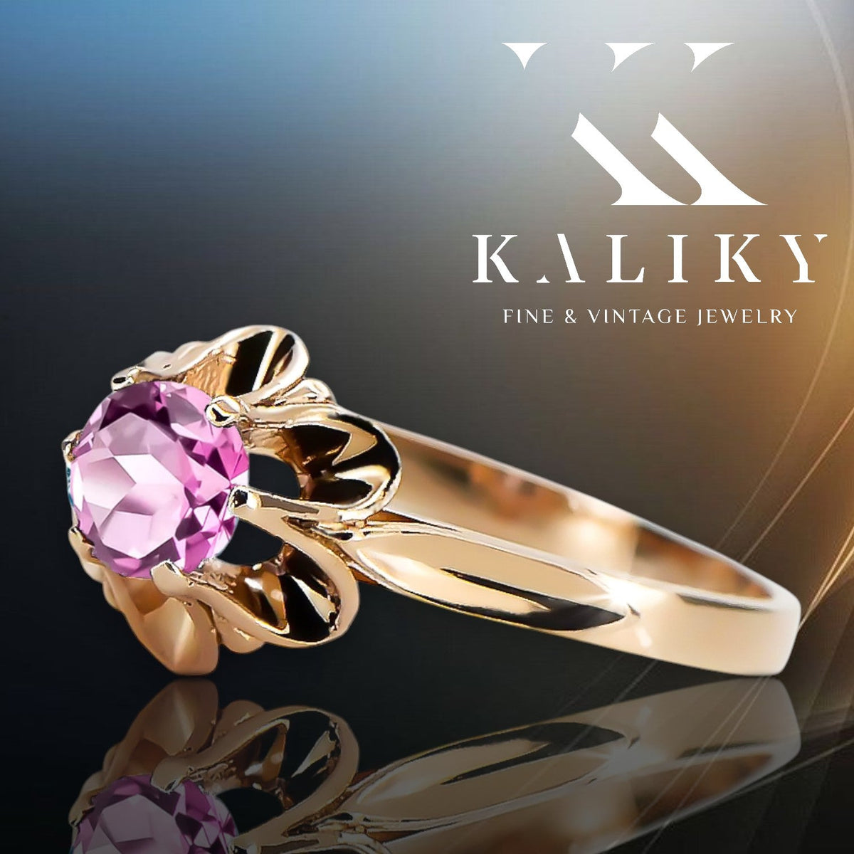 Vintage Amethyst Ring in 14K Rose Gold (vrc004r-am) — full view of the piece