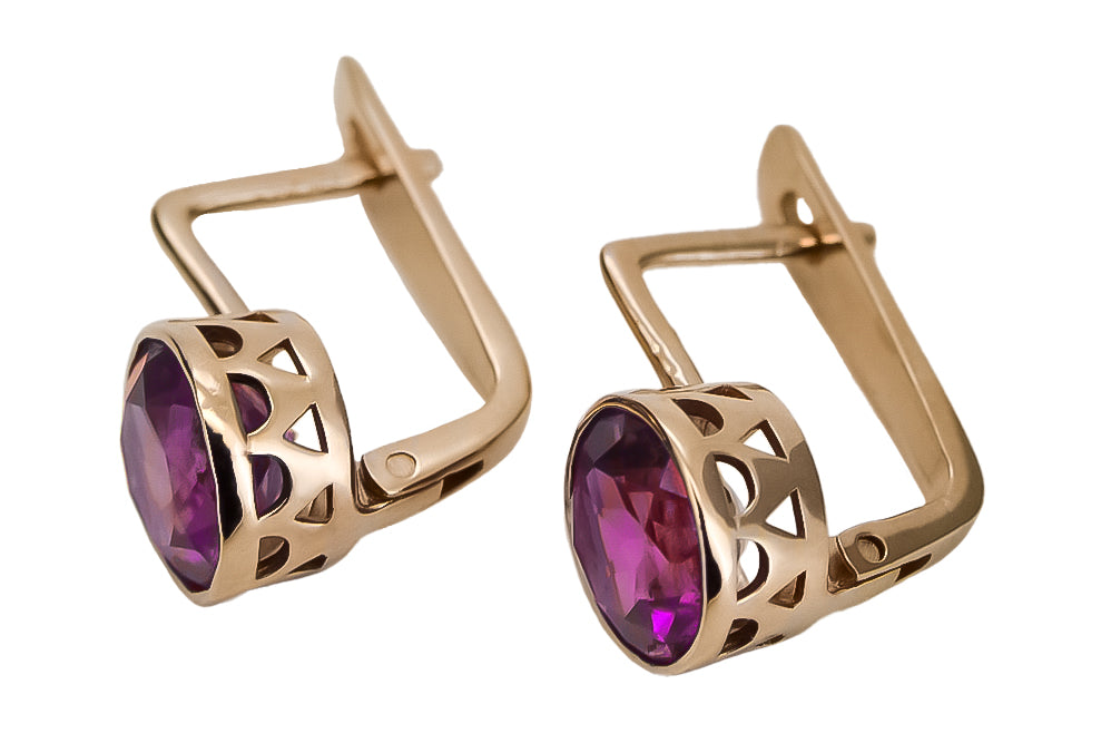 Vintage Amethyst Earrings in 14K Rose Gold (vec107r-am) — side view showing the setting