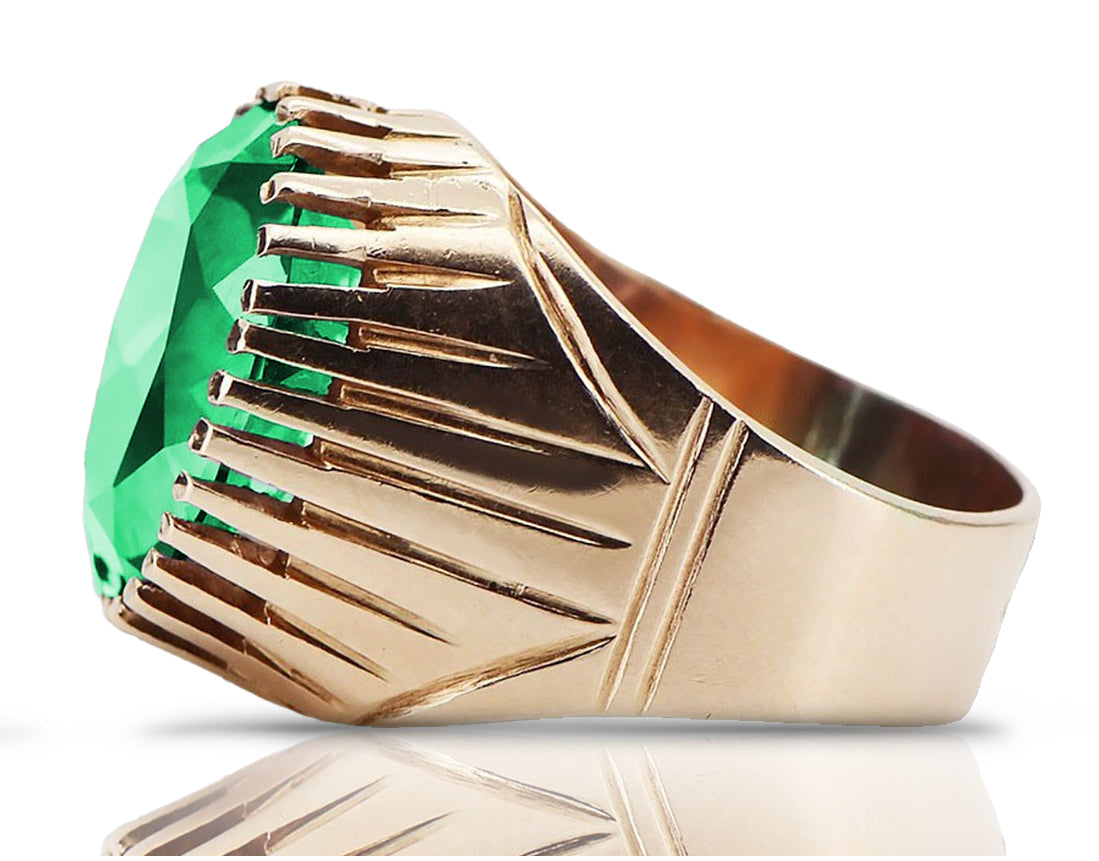 Vintage Emerald Ring in 14K Rose Gold (vrc048r-em) — side view showing the setting