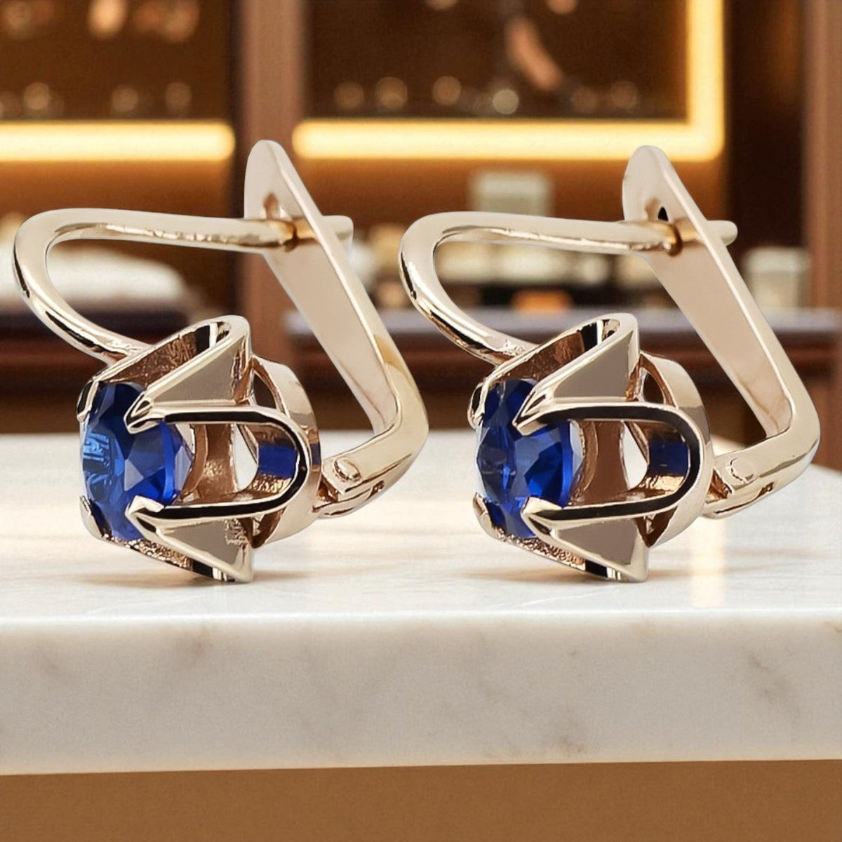 Vintage Sapphire Earrings in 14K Rose Gold (vec018r-sp)