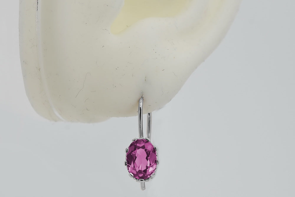 Vintage Amethyst Earrings in Sterling Silver (vec196s-am) — close-up of the stone and setting