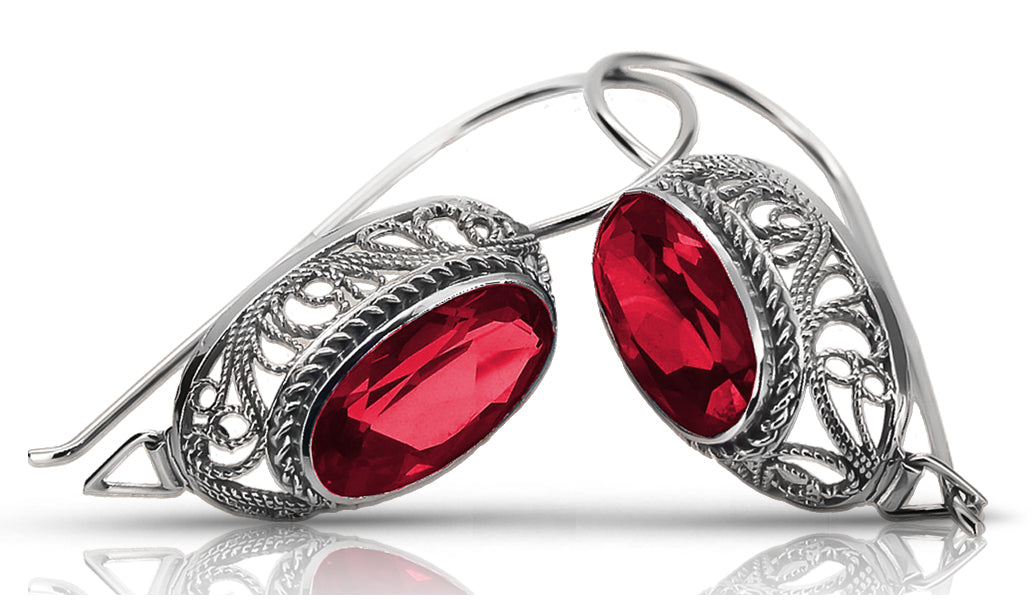 Vintage Ruby Earrings in Sterling Silver (vec023s-rb)