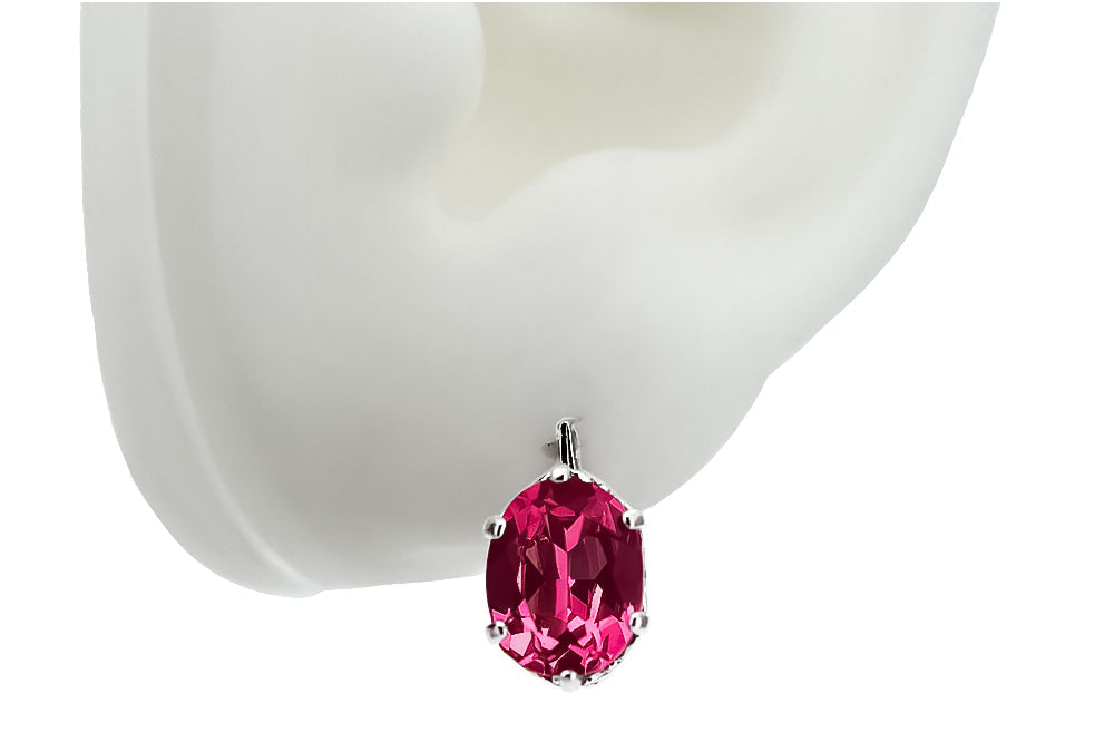 Vintage Ruby Earrings in Sterling Silver (vec003s-rb) — close-up of the stone and setting