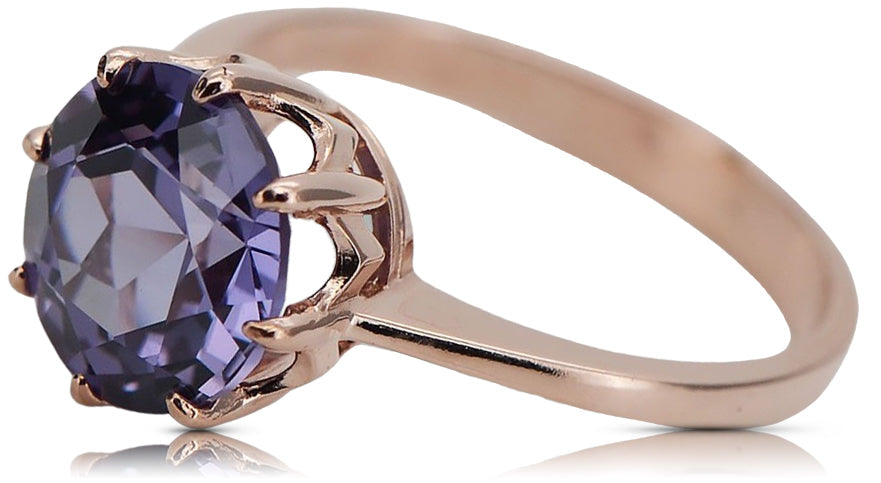 Vintage Alexandrite Ring in 14K Rose Gold (vrc157r-ax) — worn on the neckline, showing the drape