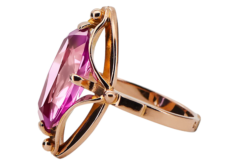 Vintage Amethyst Ring in 14K Rose Gold (vrc047r-am) — close-up of the hallmark on the inner band