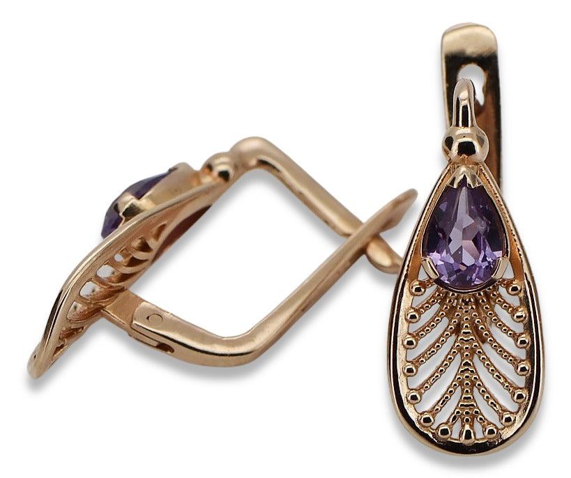 Vintage Alexandrite Earrings in 14K Rose Gold (vec067r-ax) — close-up of the hallmark on the inner band