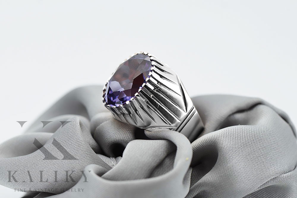 Vintage Alexandrite Ring in Sterling Silver (vrc048s-ax) — close-up of the hallmark on the inner band