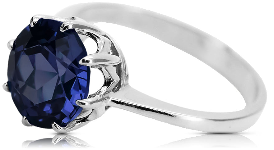 Vintage Sapphire Ring in Sterling Silver (vrc157s-sp) — worn on the hand, showing profile