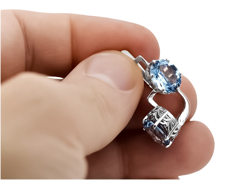 Vintage Aquamarine Earrings in Sterling Silver (vec003s-aq) — close-up of the hallmark on the inner band