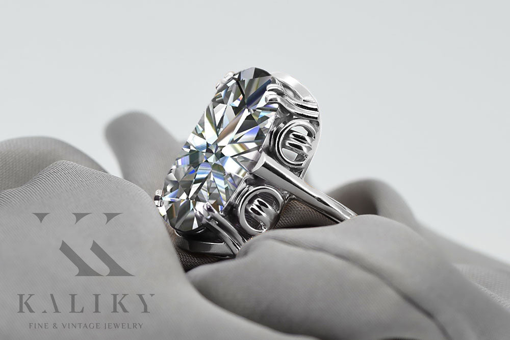 Vintage Zircon Cubic Ring in Sterling Silver (vrc038s-zi) — worn on the neckline, showing the drape
