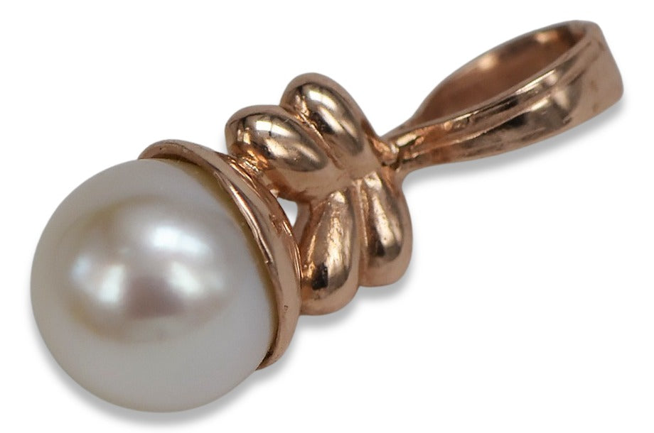 Vintage Pearl Pendant in 14K Rose Gold (vppr005) — side view showing the setting