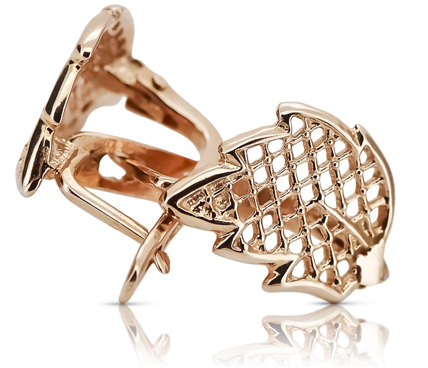 Vintage Leaf Earrings in 14K Rose Gold (ven003) — side view showing the setting