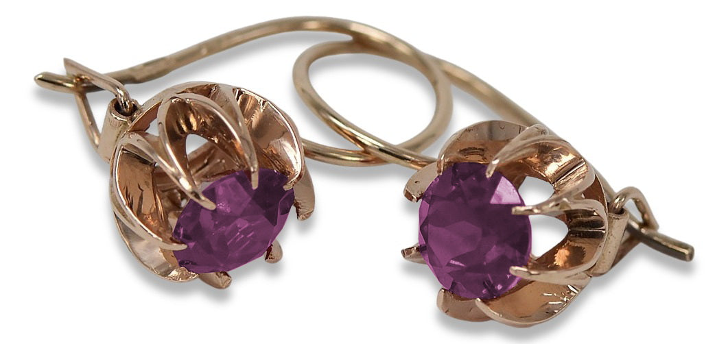 Vintage Amethyst Earrings in 14K Rose Gold (vec062r-am) — worn on the hand, showing profile