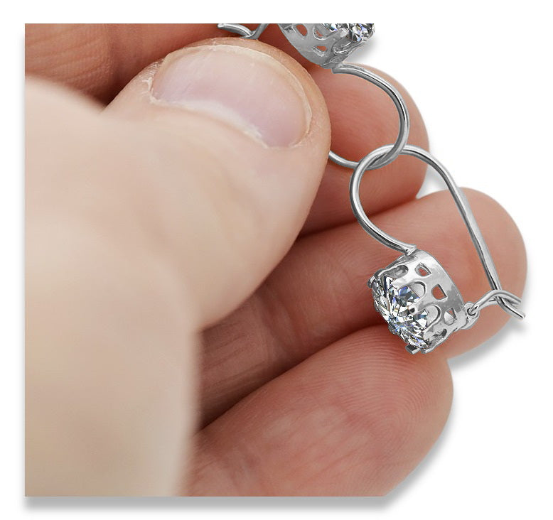 Vintage Zircon Earrings in Sterling Silver (vec196s-zi) — close-up of the stone and setting