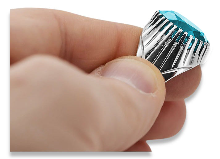 Vintage Aquamarine Ring in Sterling Silver (vrc048s-aq) — side view showing the setting