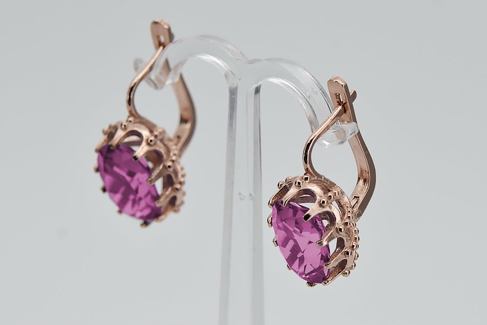 Vintage Amethyst Earrings in 14K Rose Gold (vec079r-am) — close-up of the hallmark on the inner band